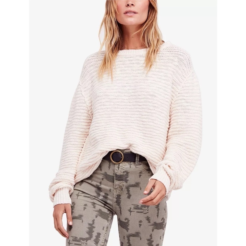 Free People Menace Cream Ivory Ribbed Textured Tunic Sweater Cozy S Coastal